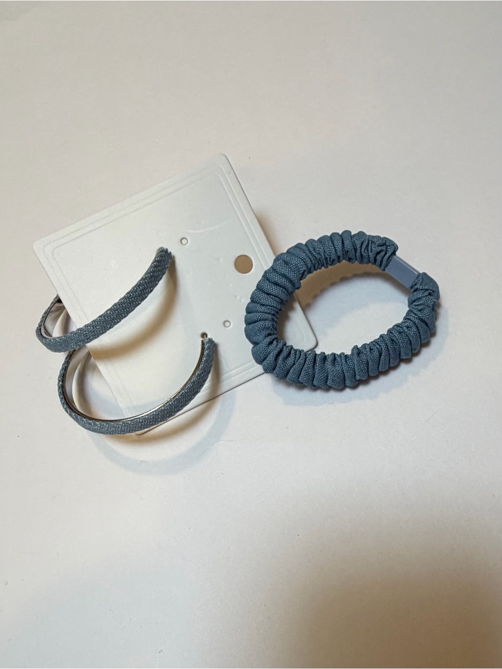 Light Denim Hoop Earrings and Matching Hair Tie NWT